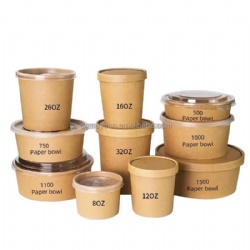 Custom Print Paper Lunch Bowl Disposable 24oz Soup Bowls Food Kraft Paper Salad Bowls with Lid