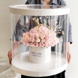 Giant Round Korean Flower Box Bucket Holding Flower Arrangement Paper Box PVC Transparent Window Gift Flower Box