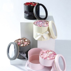 Luxury Handmade Round Double Layers Rotating Rose Gifts Packaging Flower Boxes Christmas Sweet Boxes