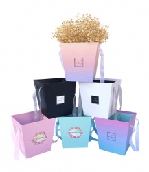 Read to Ship Gift Paper Packaging Boxes for Flower Arrangement Cardboard Flower Bucket for Bouquets square Portable Flower Box