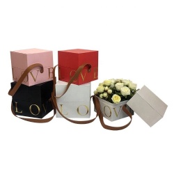 Wholesale Customized Foil Stamping Gift Packaging Box for Bouquets Portable Flower Arrangement Box with Handle square Flower Box