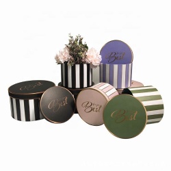 Stripe Cylinder Wedding Party Decorative Box for Bouquets Cylindrical Hug Bucket Flower Arrangement Box 3 Packs Round Flower Box